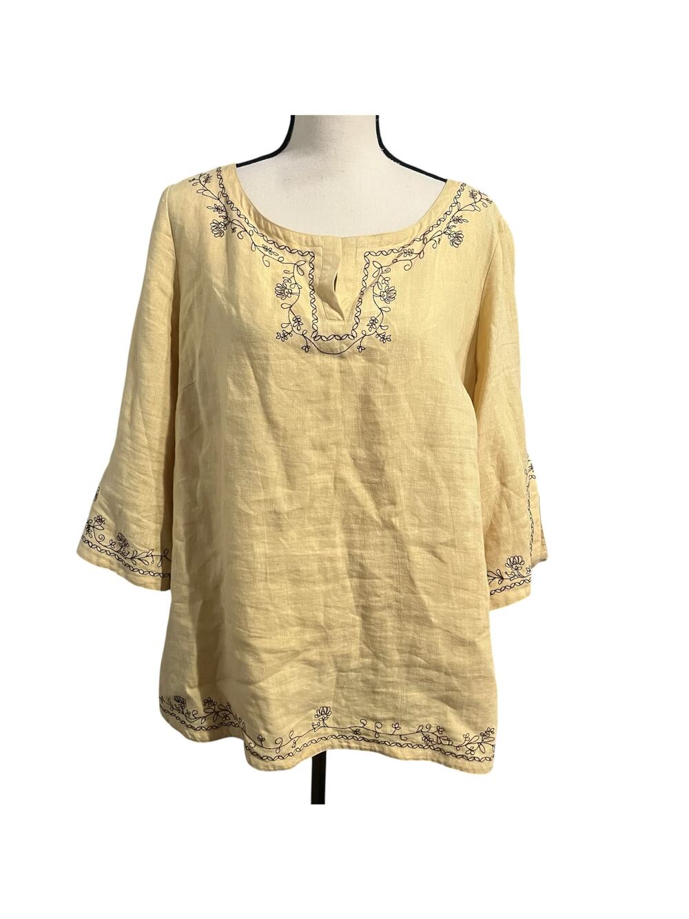 Edward Woman Women's Gold Yellow Pure Irish Linen Lagenlook Blouse Tunic Sz 1X